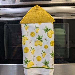 Lemon Print Kitchen Towel with Yellow Top